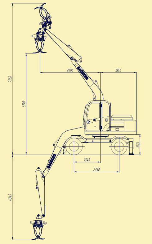 山东宝鼎95轮式挖掘机抓木机性能参数图 山东宝鼎95轮式挖掘机抓木机性能参数图