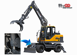 宝鼎BD95W-9A抓木机采用了前铲后支腿设计切都独立操作，配合新型铰链式摆臂平衡系统更能适应恶劣的使用环境